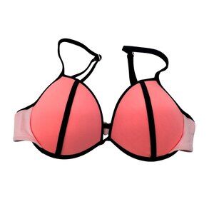 Victoria's Secret The Fabulous Bikini Top Womens 34C Pink Black Push-Up Bra Chic